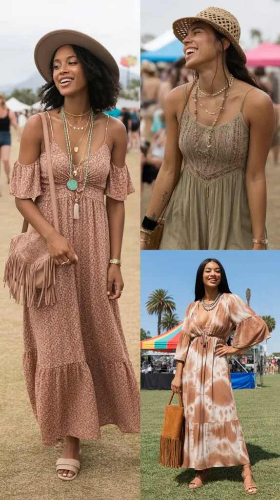 Boho Maxi Dress with Bold Accessories