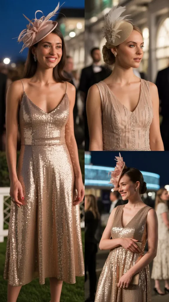 Champagne Sequin Dress for Evening Derby Events
