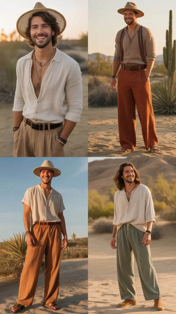 Desert Boho Vibes: Flowy Linen Shirts and Wide-Leg Pants