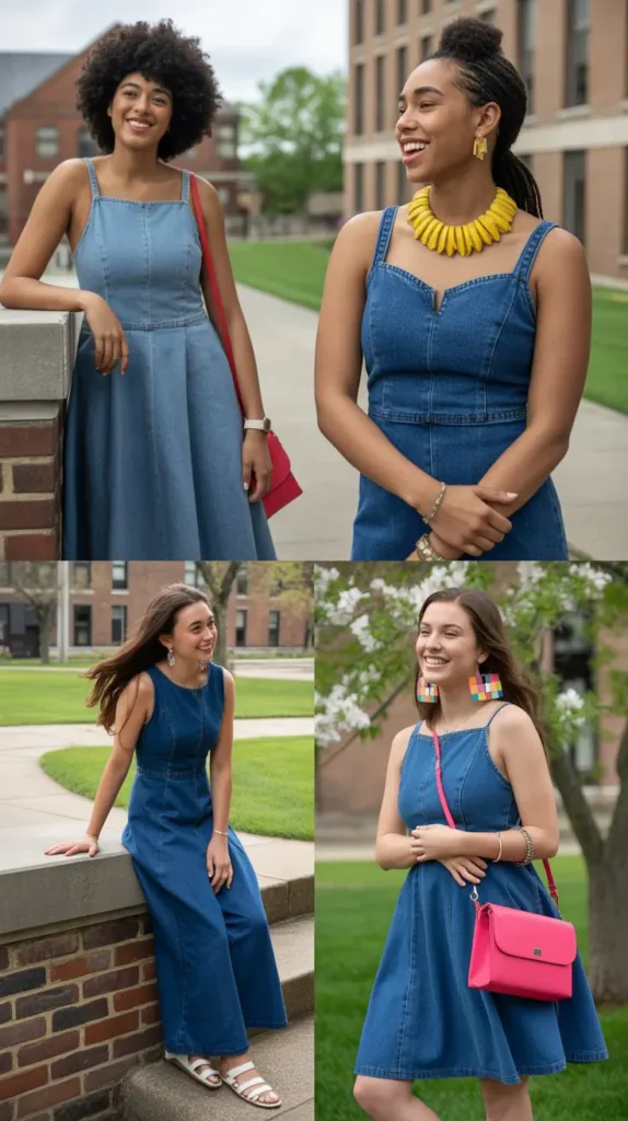 . Denim Dress for a Casual-Cool Graduation Day Look