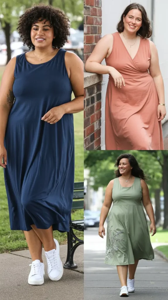 Sleeveless Midi Dress With Sneakers
