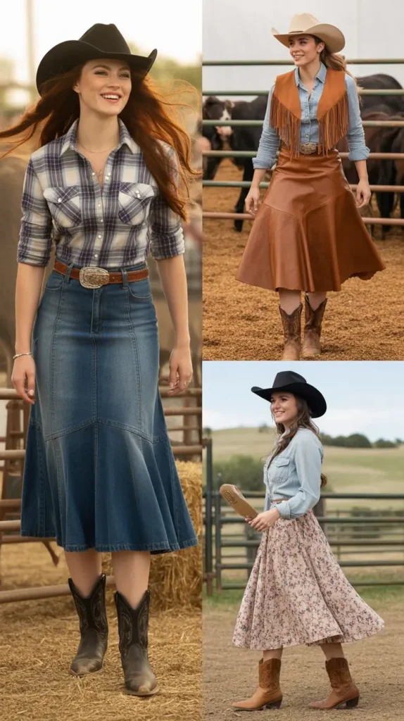 . Country Chic Midi Skirt and Western Top
