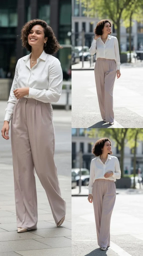 White Shirt with Wide-Leg Trousers