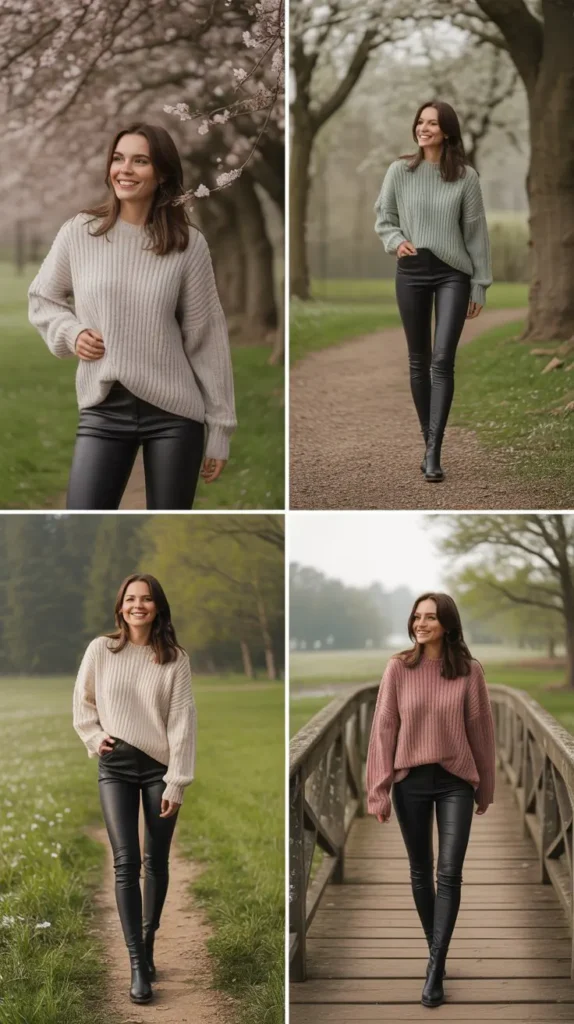 Chunky Knit With Leather Pants