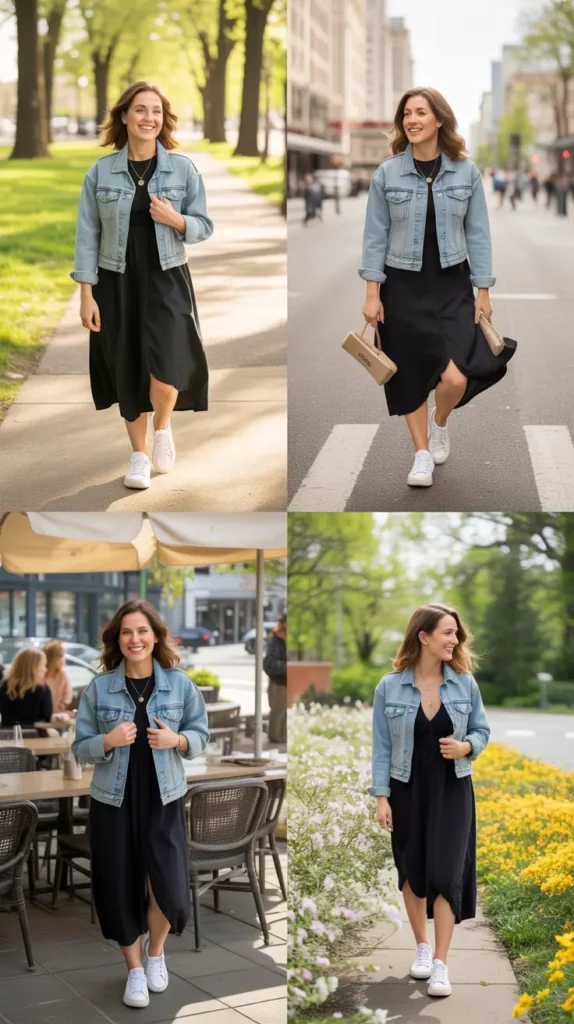21. Simple Black Dress with White Sneakers