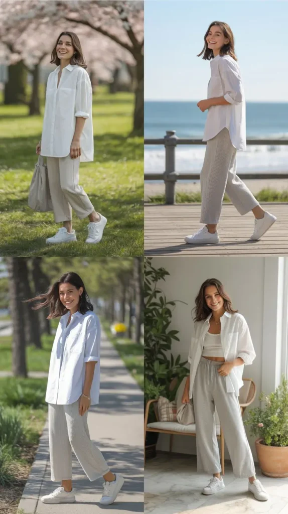 White Shirt With Knit Pants