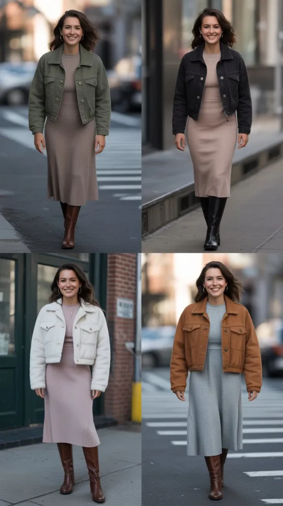 Cropped Jacket with Midi Sweater Dress