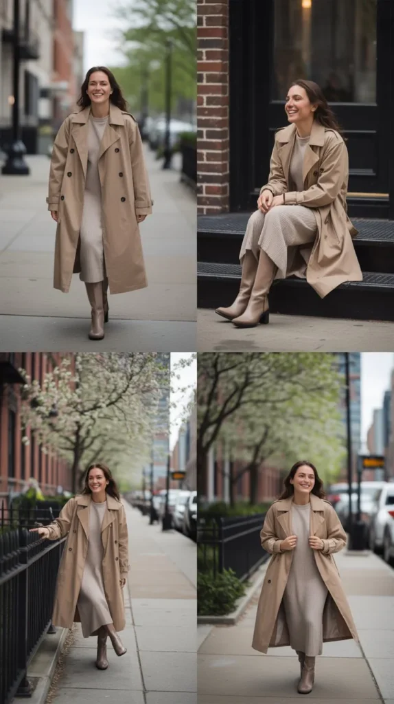 Oversized Trench Coat with Knit Dress