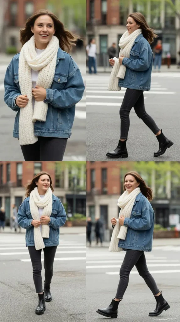  Denim Jacket with Knit Scarf
