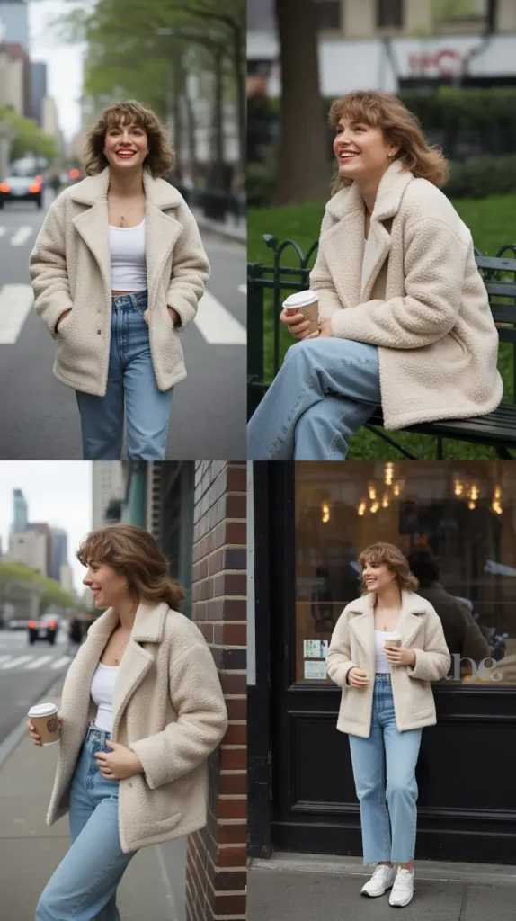 Teddy Coat with High-Waisted Jeans