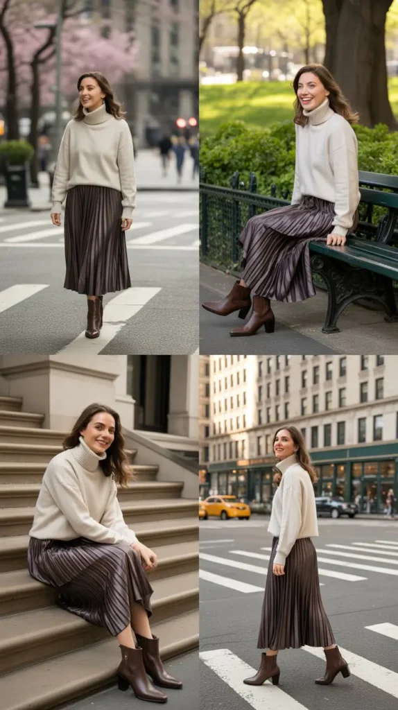  Turtleneck Sweater with Pleated Skirt