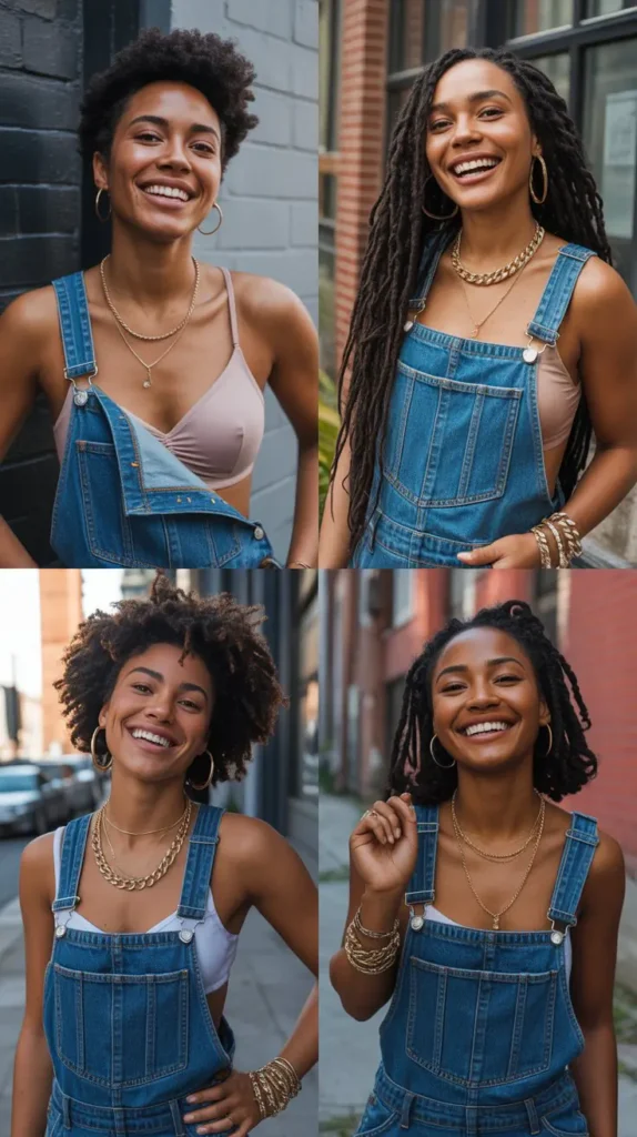 Denim Overalls With Bralette Tops