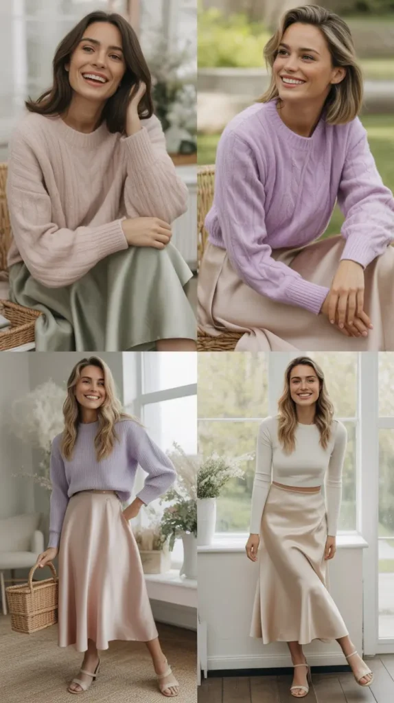 Knit Sweater with Satin Skirt