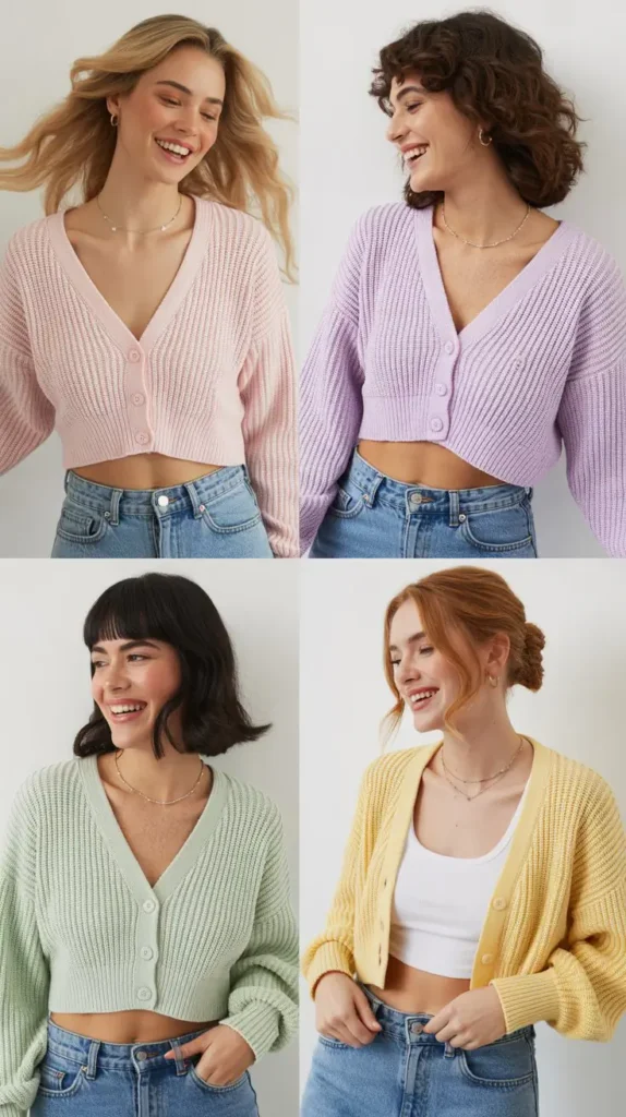 ropped Cardigan with High-Waisted Jeans