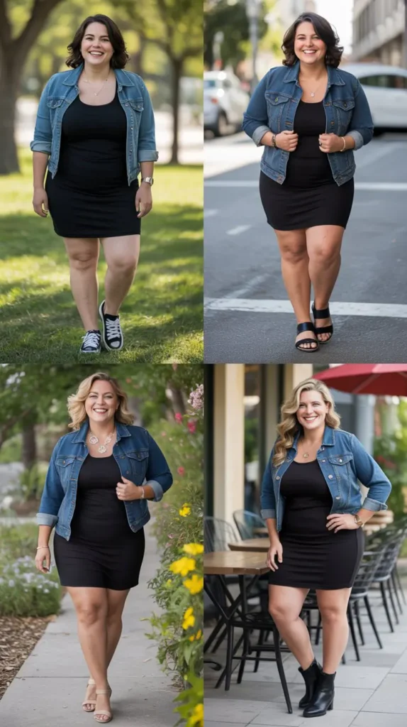 Black Tank Dress With Denim Jacket
