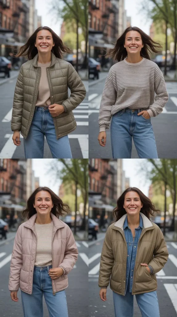 Quilted Jacket with Mom Jeans