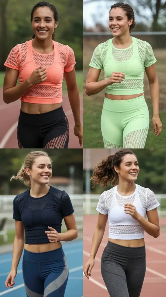 Mesh Athletic Top with Compression Leggings