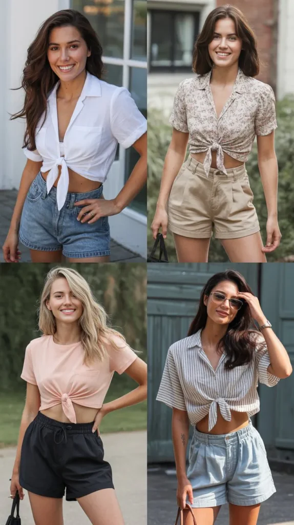 Tie-Front Shirt With Shorts