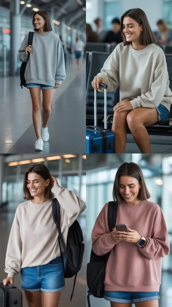 Relaxed Airport Outfit With Sweatshirt and Shorts