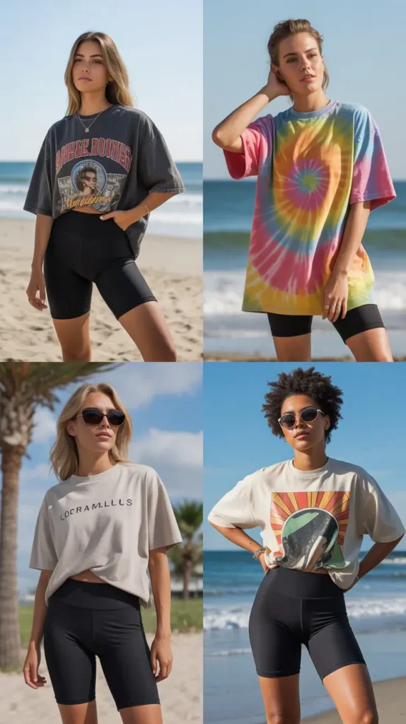 Oversized Graphic Tees with Biker Shorts