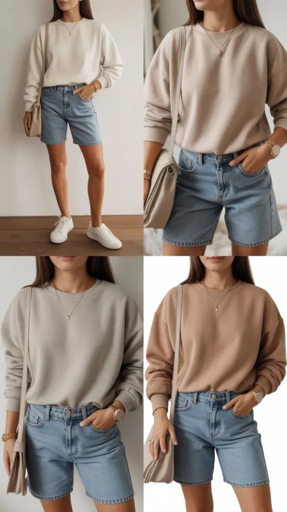 Matching Sweatshirt and Accessories With Denim Shorts