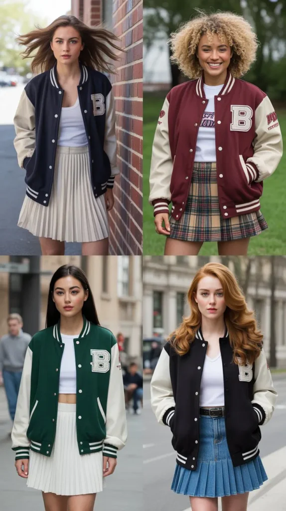 Varsity Jacket with Pleated Skirt