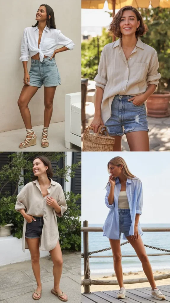  Button-Down Shirt with Jean Shorts