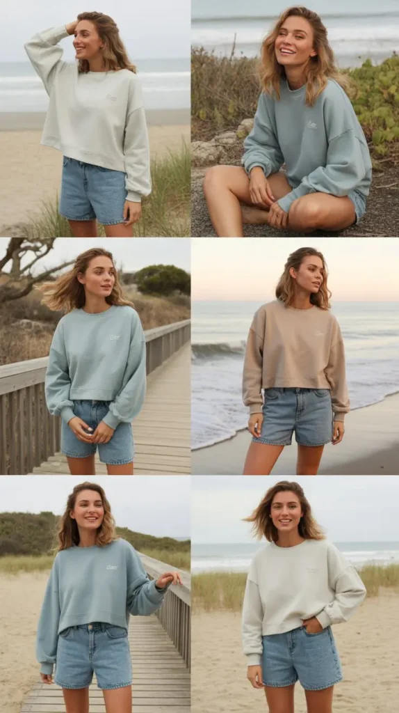 Coastal-Inspired Sweatshirt and Shorts Outfit