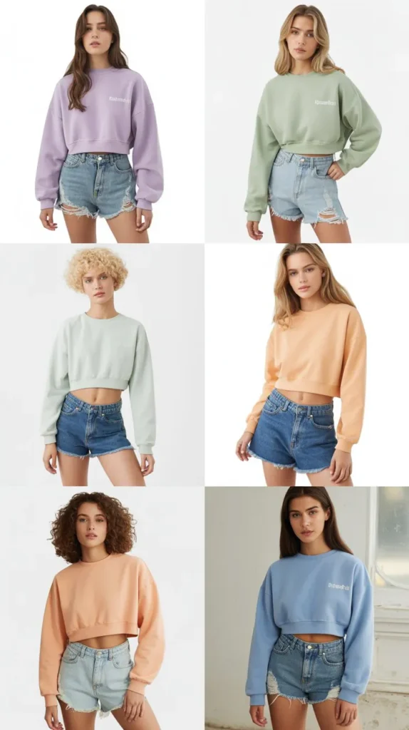 Cropped Sweatshirt With Distressed Jean Shorts
