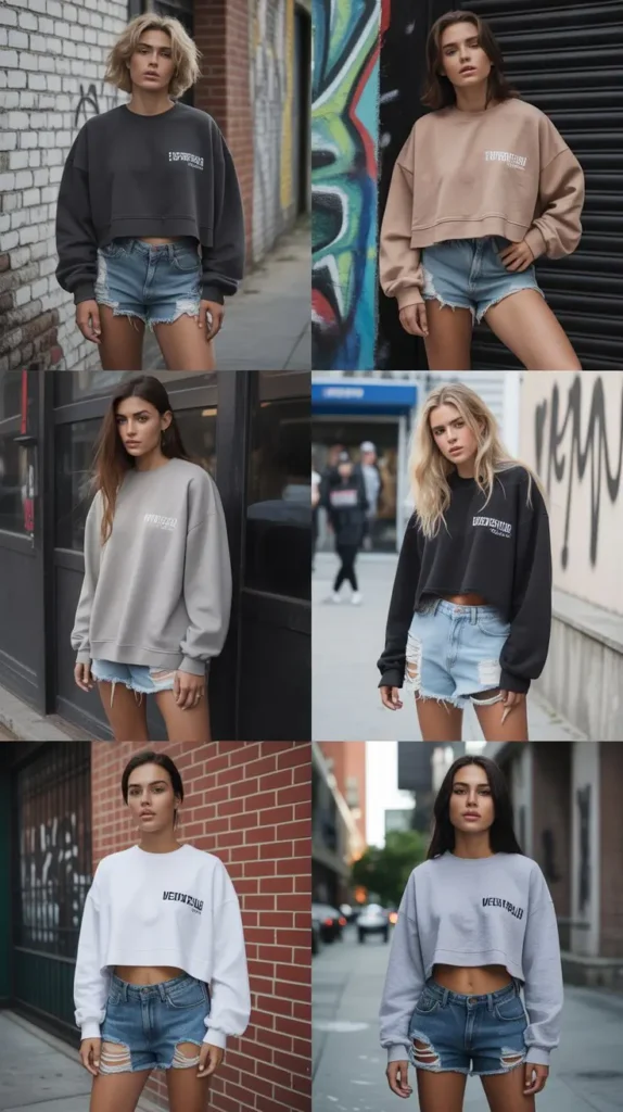 Street Style Sweatshirt With Ripped Shorts