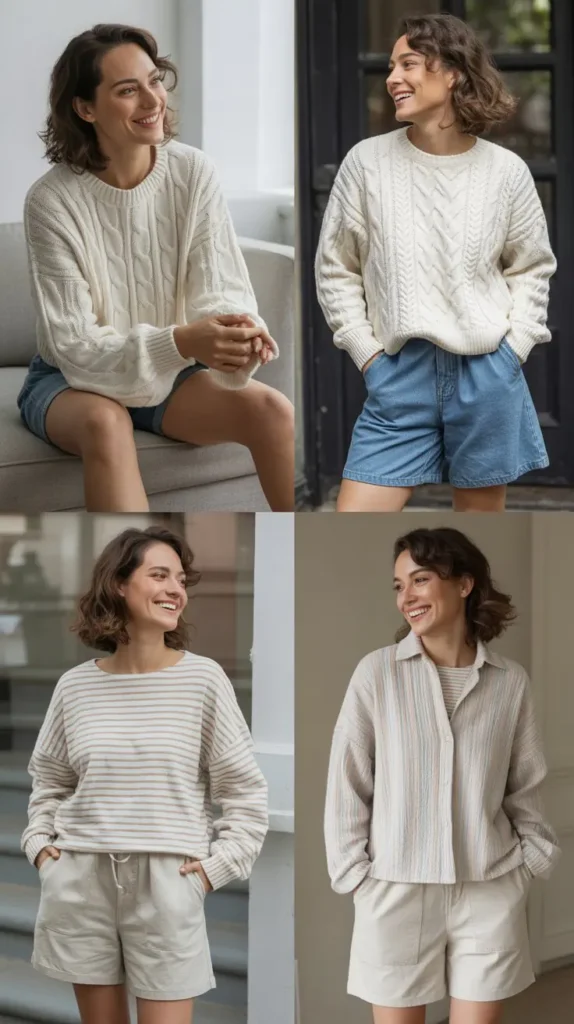 Casual Sweater with Cotton Shorts