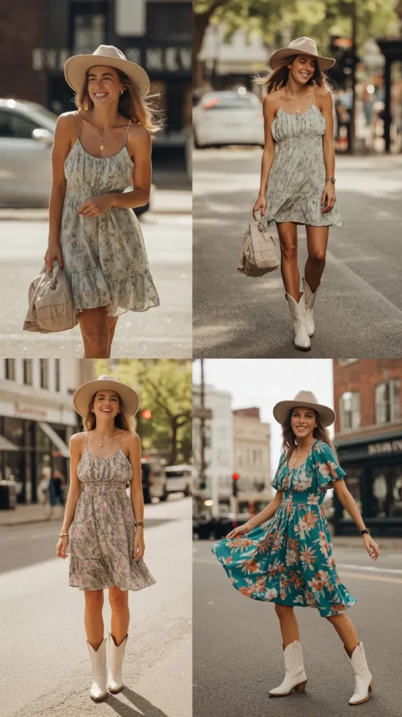  Flowy Sundress with Cowboy Boots