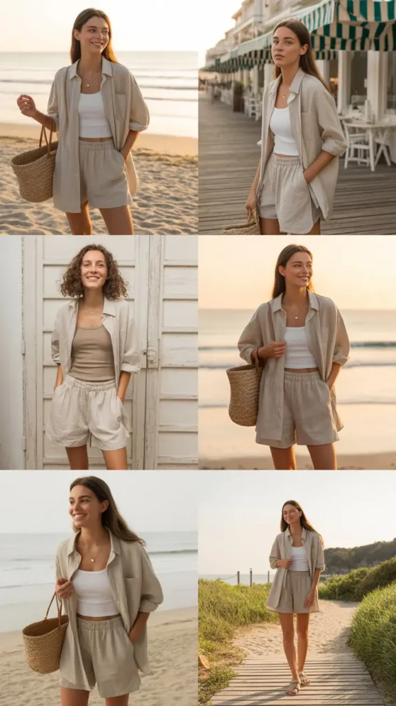 Linen Shorts with Oversized Button Shirts