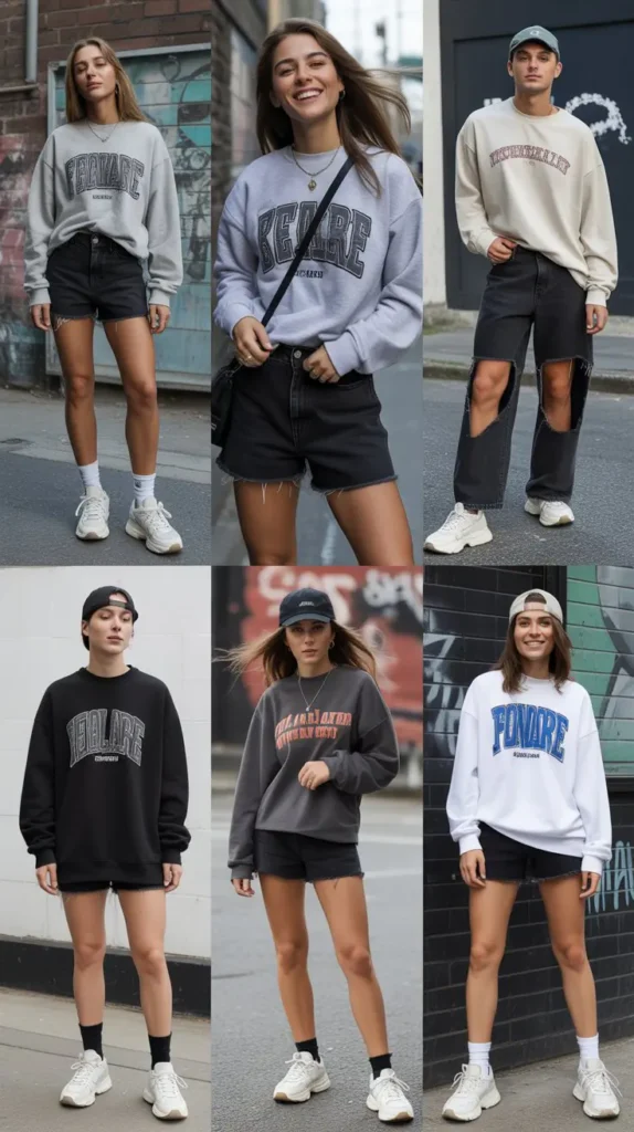 Graphic Sweatshirt With Black Denim Shorts