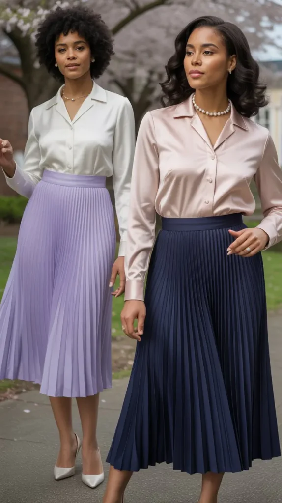 . Pleated Skirt With Satin Blouse