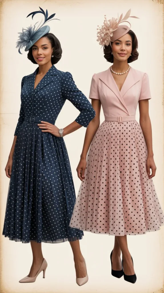  Polka Dot Midi Dress With Fascinator