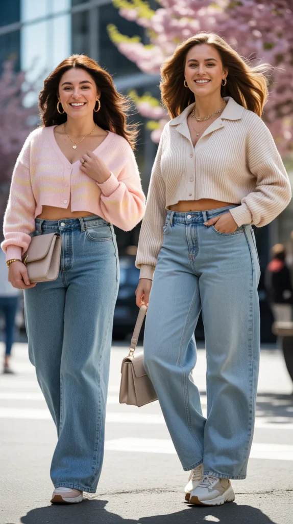Cropped Cardigan with Wide Jeans