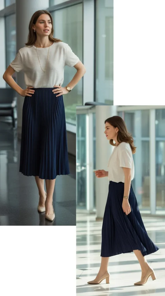 Lightweight Knit Top with Pleated Skirt