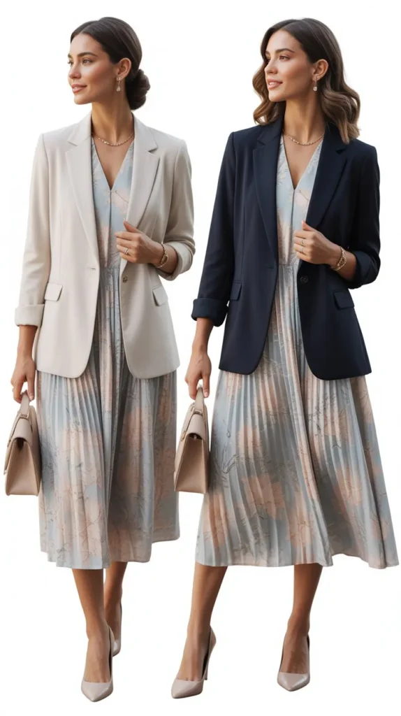 Floral Midi Dress with Lightweight Blazer