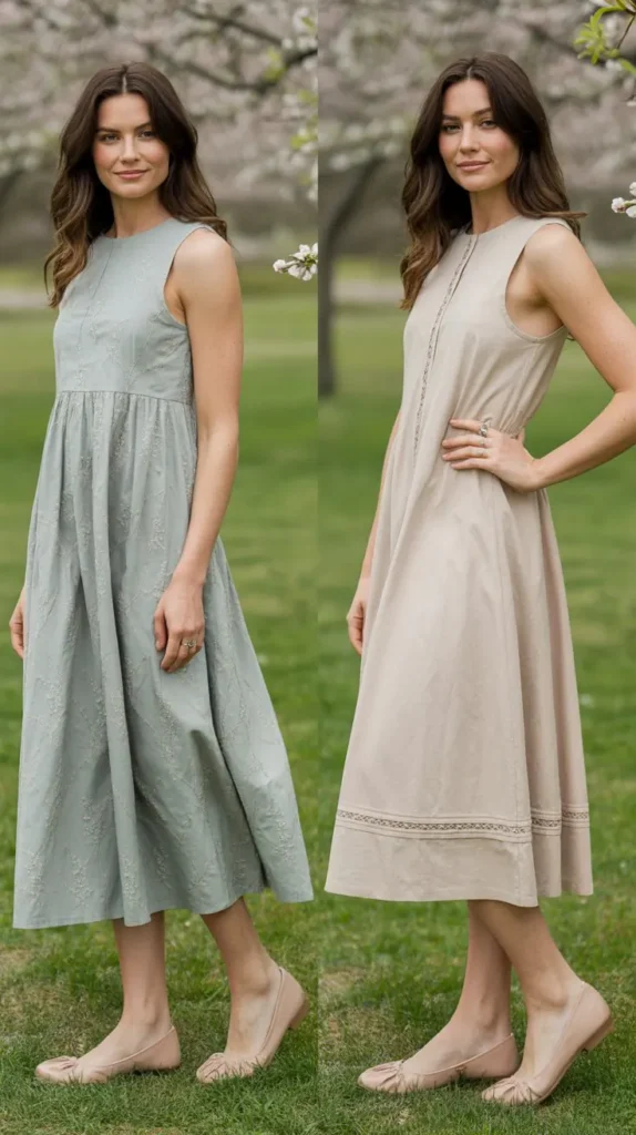 Sleeveless Midi Dress with Flats