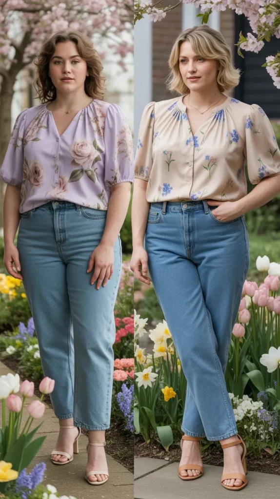 Floral Blouse with High-Waisted Jeans