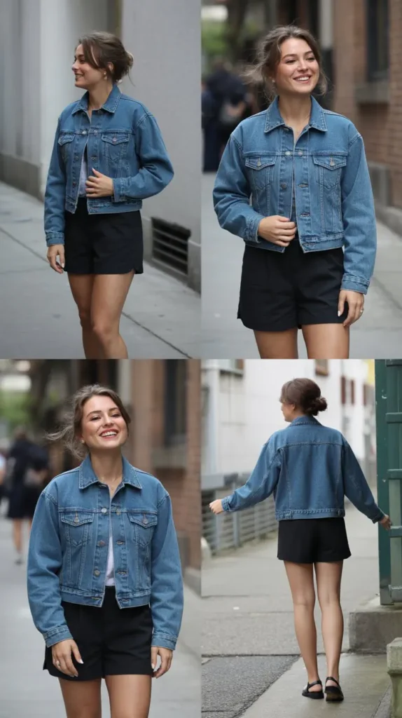 Denim Jacket with Black Shorts