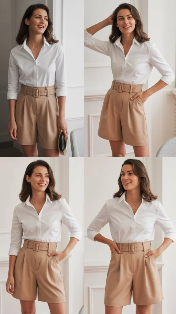 Button-Up Shirt with Belted Shorts