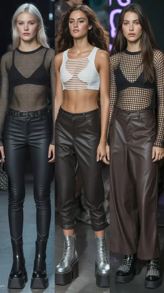 Mesh Top with Leather Pants