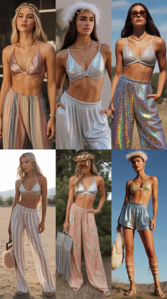 Glitter Bralette and Wide-Leg Pants