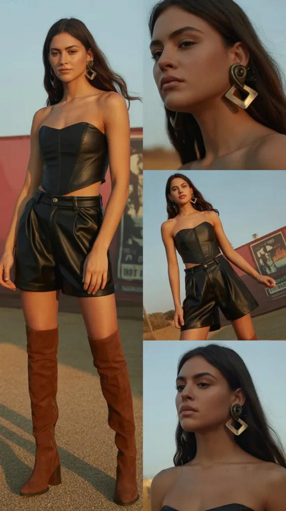 Leather Shorts and Corset Outfit