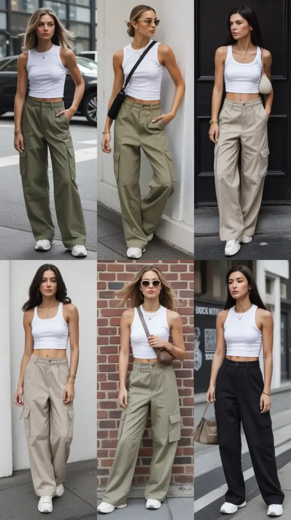  White Tank Top with Cargo Pants