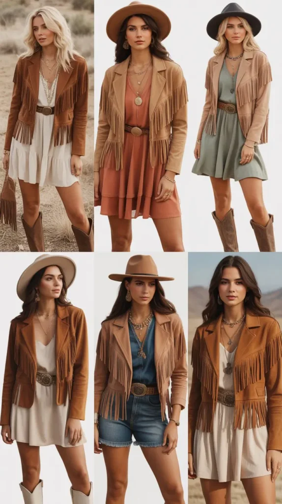 Suede Fringe Jacket with Mini Dress