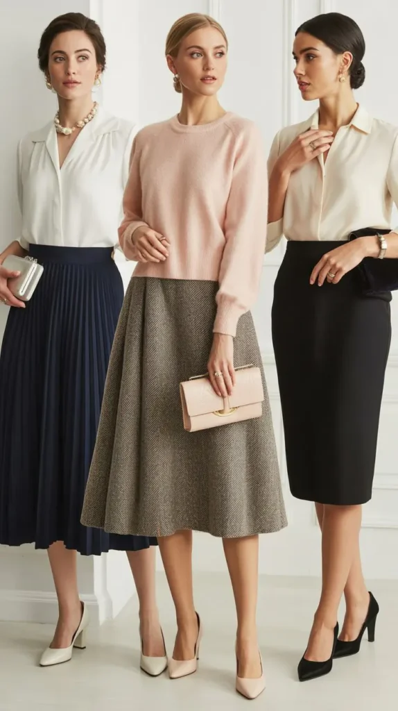 Elegant Midi Skirt with Blouse