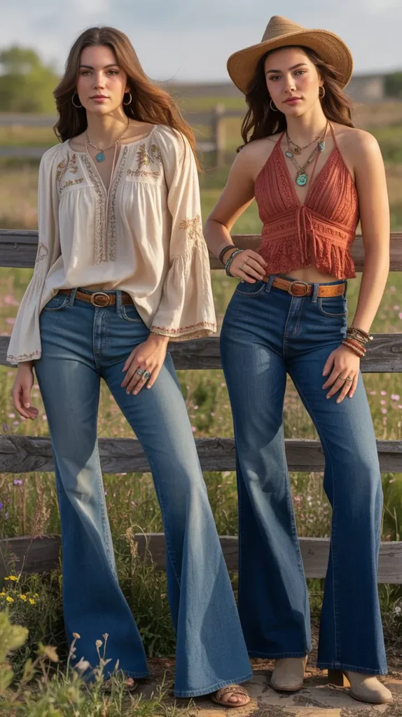 Boho Blouse with Flared Jeans